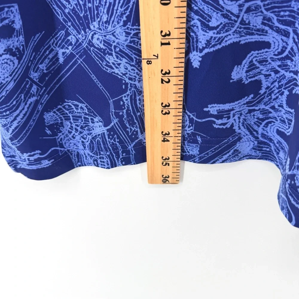 Donald Ross Polo Shirt Mens XL Blue Topographical Print Performance Golf Stretch